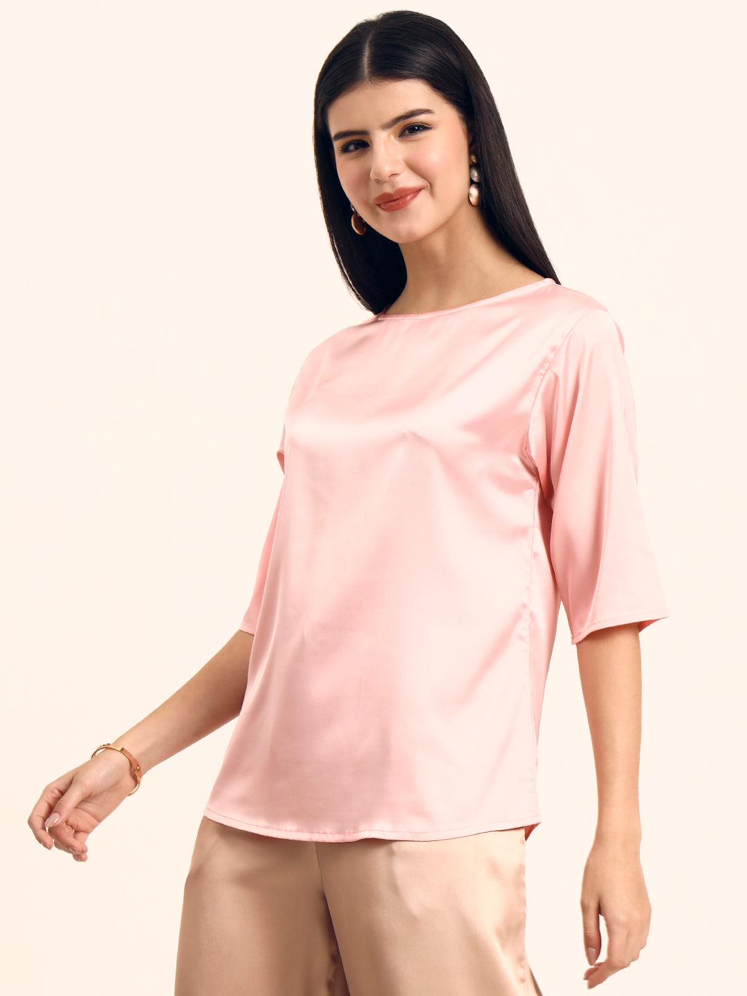 Women's Luxury Elegant Blush Pink European Satin Top