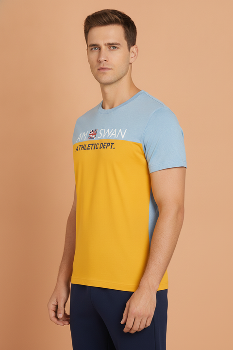 Mens Premium Cotton Colourblock Printed Half Sleeve Crew Neck T-Shirts