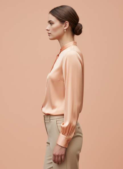 Summer Satin Crimson Orange Mandarin Collar Shirt