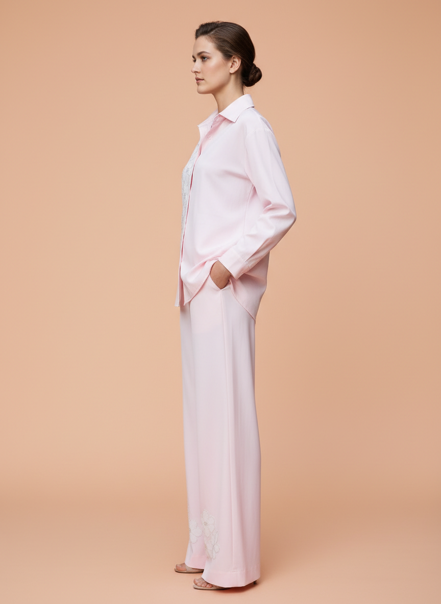 Elegant Pink Co-Ord Set with Floral Embroidery