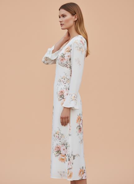 Satin Digital Print  Maxi Dress With Slash Pocket