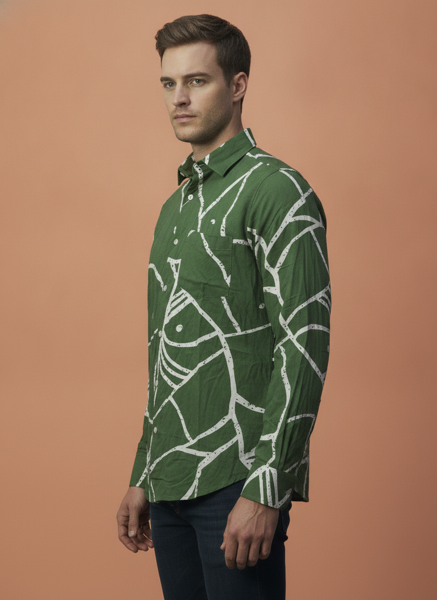 Men'S Premium Rayon Shirt With Jungle Print In Full Sleeve And Black Color