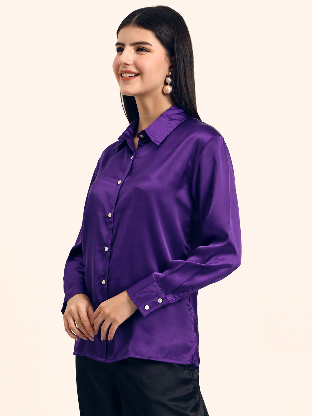 Luxury Modal Satin Shirt for Women  Purple