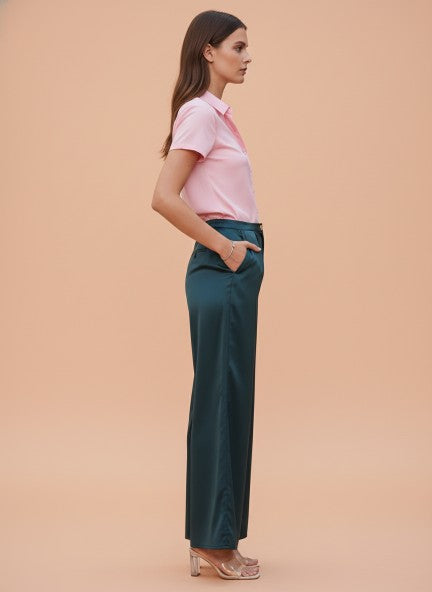 European Satin Flared Pleated Trouser