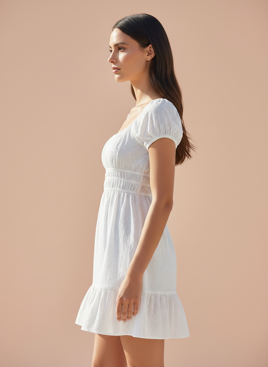 White Smocked Mini Dress