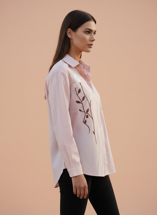 Elegant  Floral Embroidered Shirt for Women