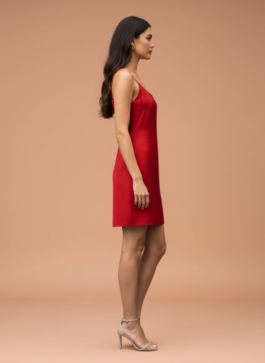 Women’s Luxury European Satin Crimson Red Dress