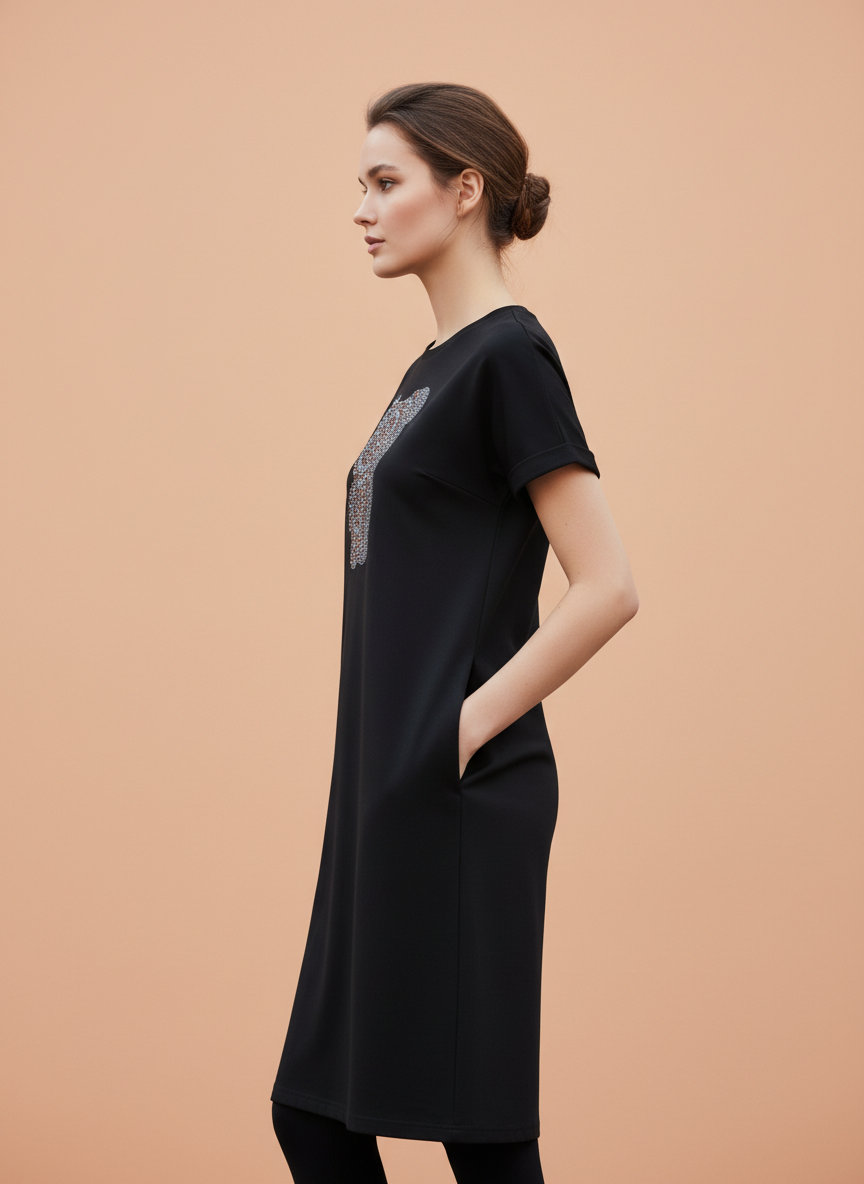 Stylish Black Teddy Print Dress for Women