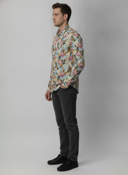 Men'S Floral Print Premium Rayon Shirt