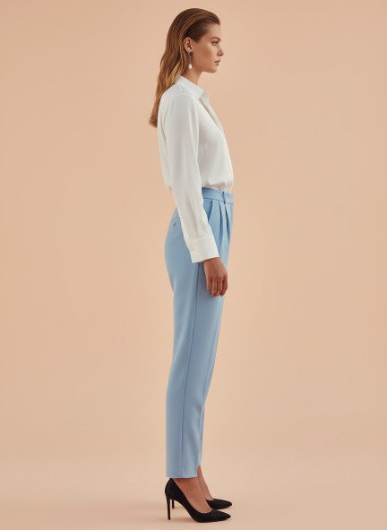 Banana Crepe Deep Teal Skin Fit Multi Pleated Trouser