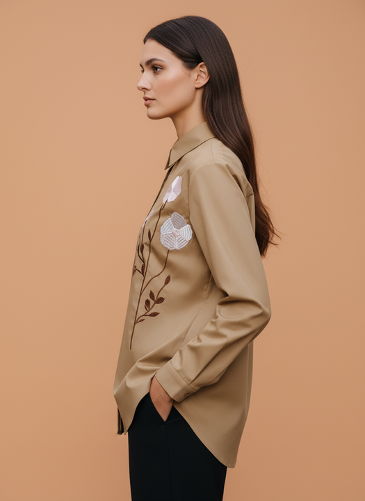 Elegant Floral Embroidered Cotton Shirt