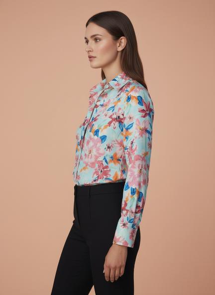 Premium Muslin Pink Regular Length Straight Hem Digital Print Shirt