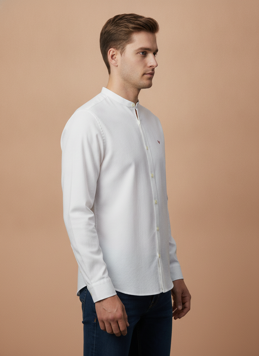 Amswan Premium Men'S Crinkle Cotton Shirt - Mandarin Collar, Long Sleeves