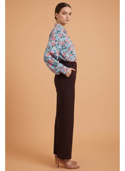 Banana Crepe Dark Choclate Straight Fit With Flap Pocket Trouser