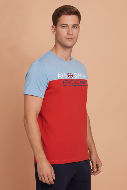 Mens Premium Cotton Colourblock Printed Half Sleeve Crew Neck T-Shirts
