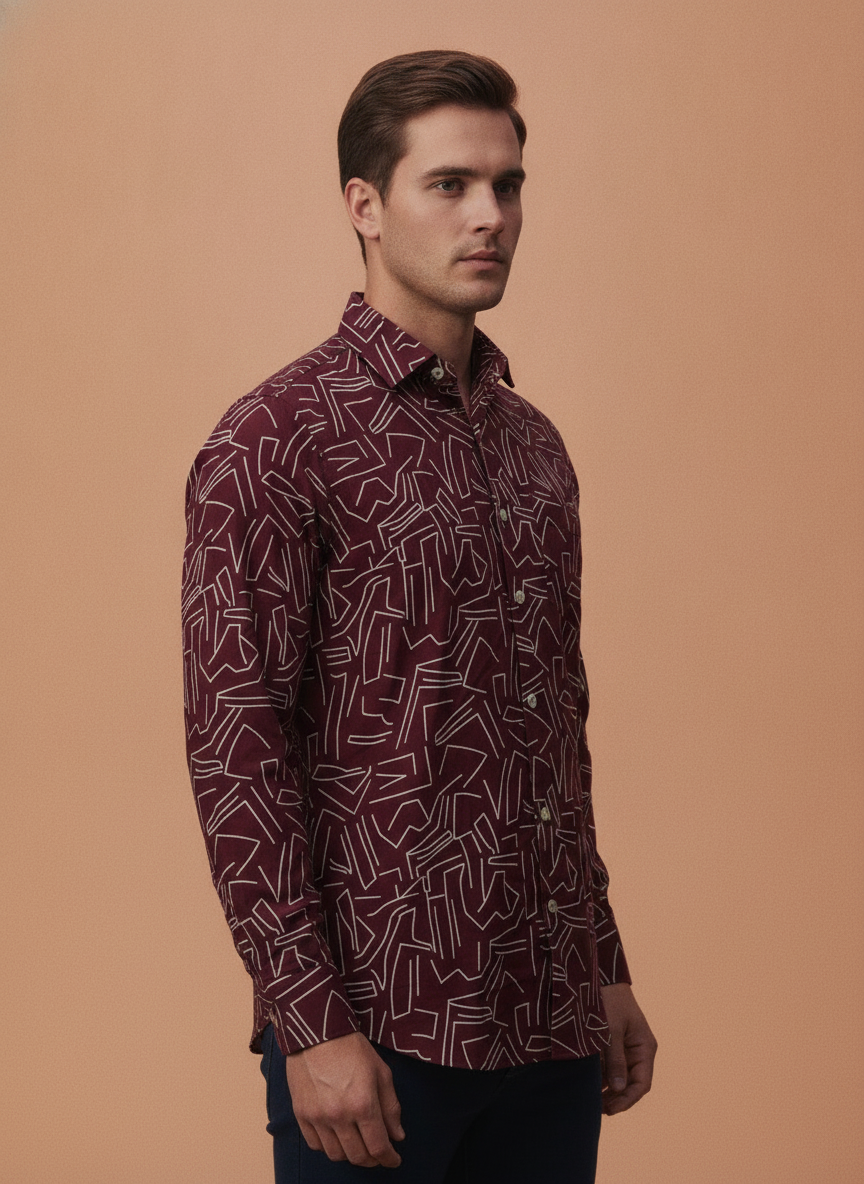 Premium Rayon Shirt For Men With Spread Collar And Smart Fit In Self Design