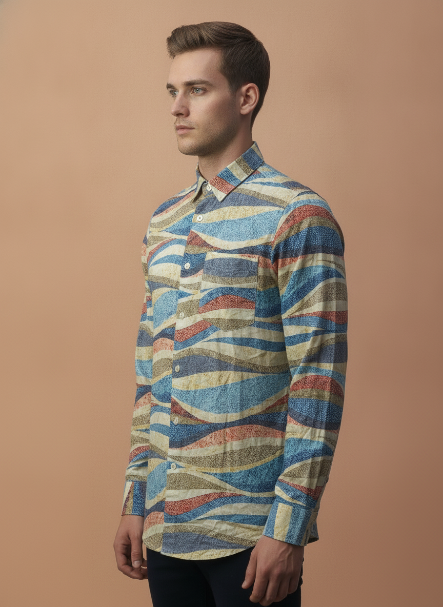 Men'S Premium Rayon Shirt With Self-Design Spread Collar