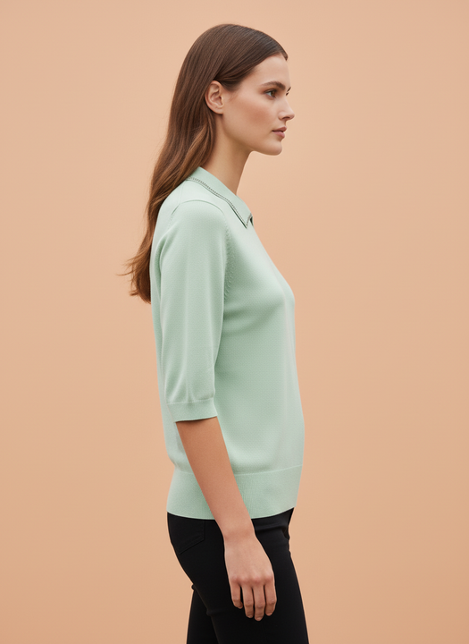 Mint Green Knit Top with Embellished Peter Pan Collar