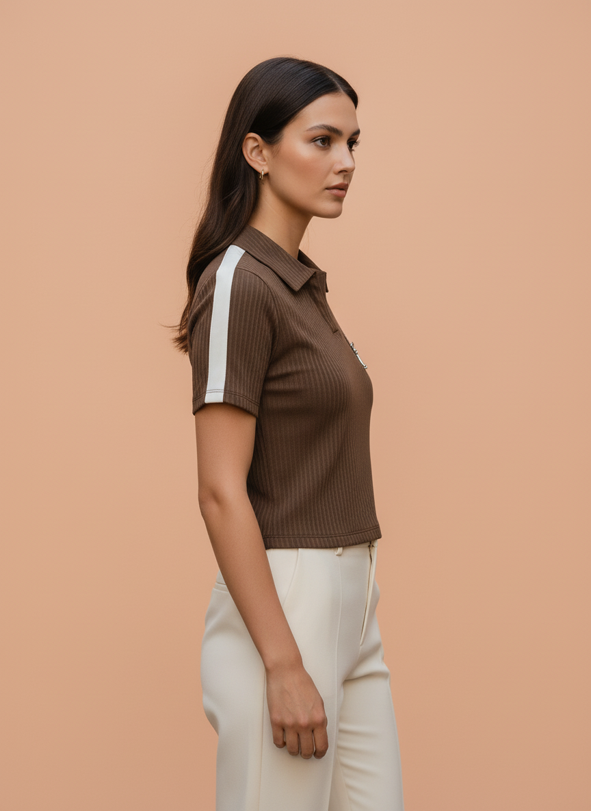 lim Fit Short Sleeve Shirt with Gold Brooch