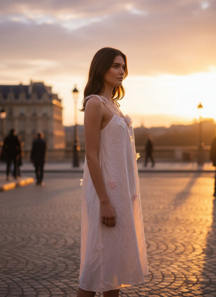 Elegant Floral Embroidered White Maxi Dress