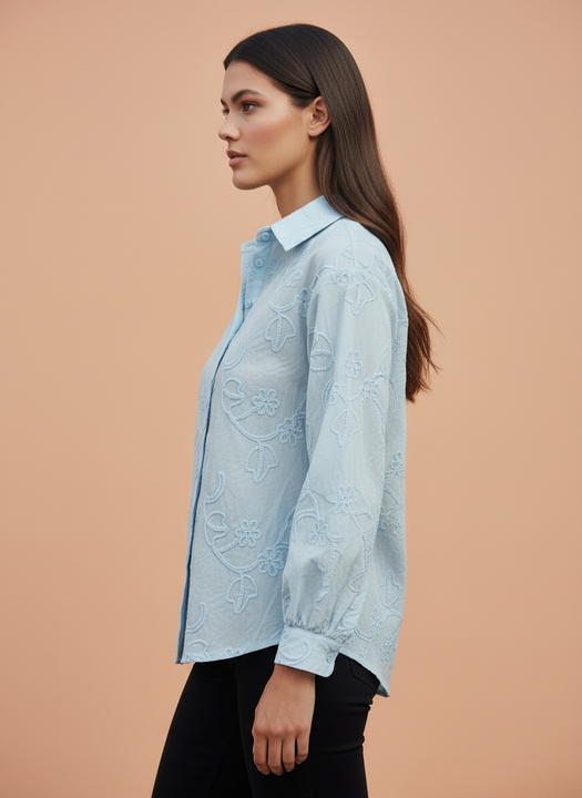Light Blue Embroidered Women Shirt