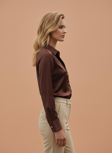 Chocolate Brown Regular Fit Summer Satin Shirt