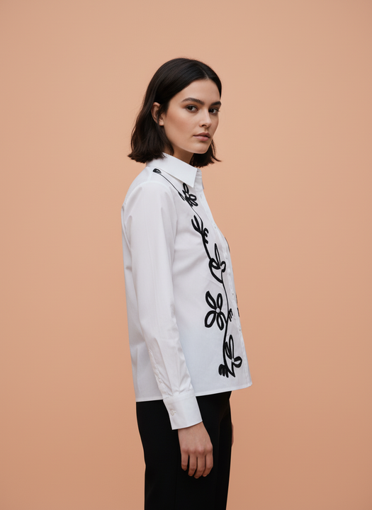 Elegant  Floral Embroidered Shirt for Women
