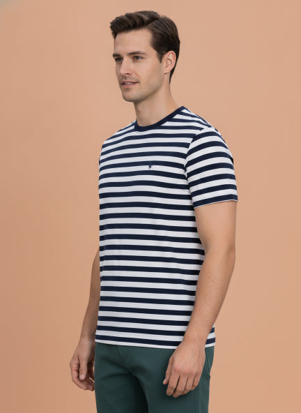 Mens Premium Cotton Striped Half Sleeve Crew Neck T-Shirts