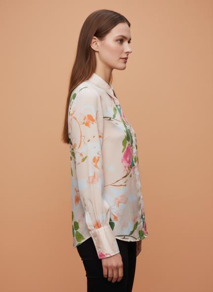 Satin Multicolour Long Length Curved Hem Digital Print Shirt