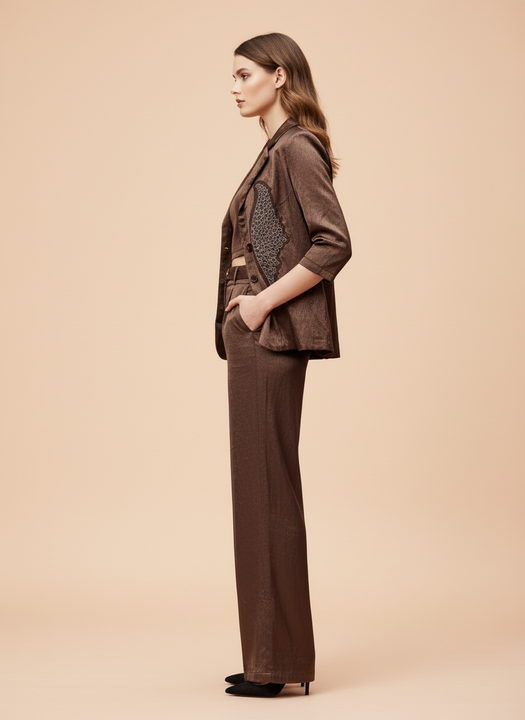 Elegant Brown Satin Blazer Set for Women