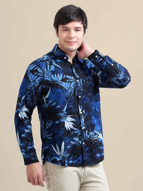 Men's Premium Rayon Shirt With Tropical Blue Print