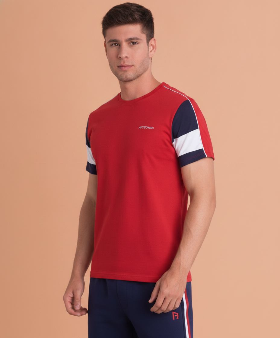 Mens Premium Cotton Colourblock Printed Half Sleeve Crew Neck T-Shirts