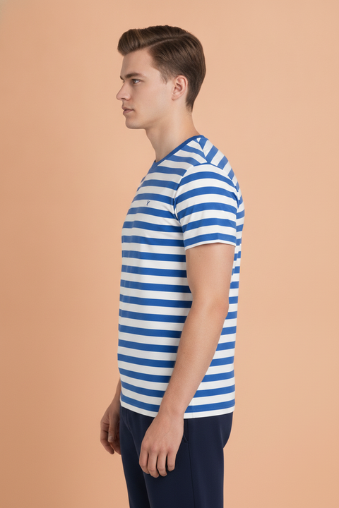 Mens Premium Cotton Striped Half Sleeve Crew Neck T-Shirts