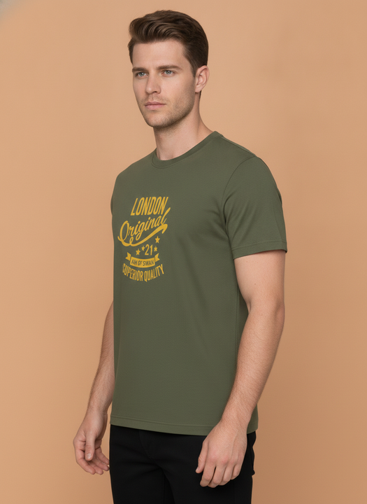 Mens Premium Cotton Lycra Graphic Half Sleeve Crew Neck T-Shirts
