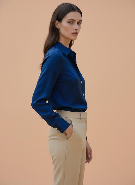 Navy Regular Fit Summer Satin Shirt