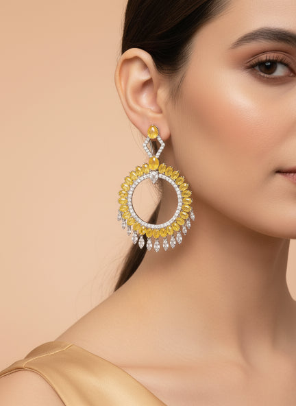 Luxury Yellow & Silver Cubic Zirconia Statement Hoop Earrings for Women