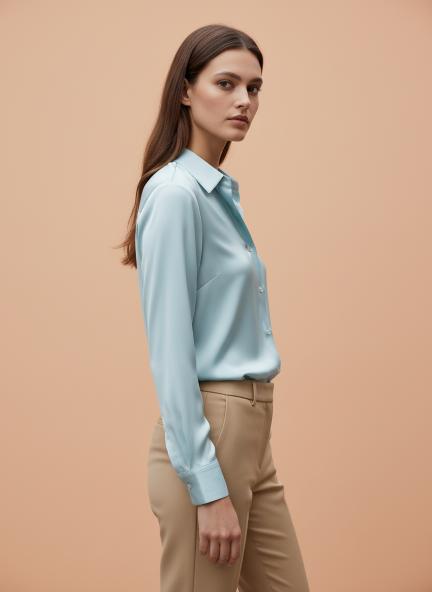 Light Cyan Regular Fit Summer Satin Shirt
