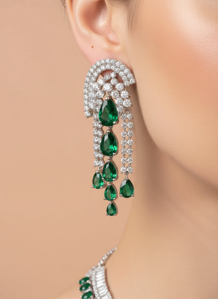 Celestial Green Cubic Zirconia Teardrop Necklace & Earrings Set