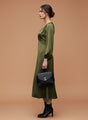 Women's Luxury European Satin Midi Dress Olive
