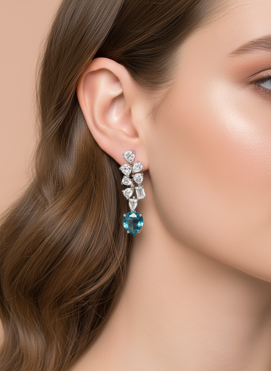 Royal Teal Heart Cubic Zirconia Necklace & Earrings Set