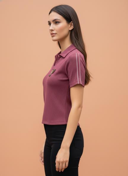 Slim Fit Short Sleeve Shirt with Gold Brooch