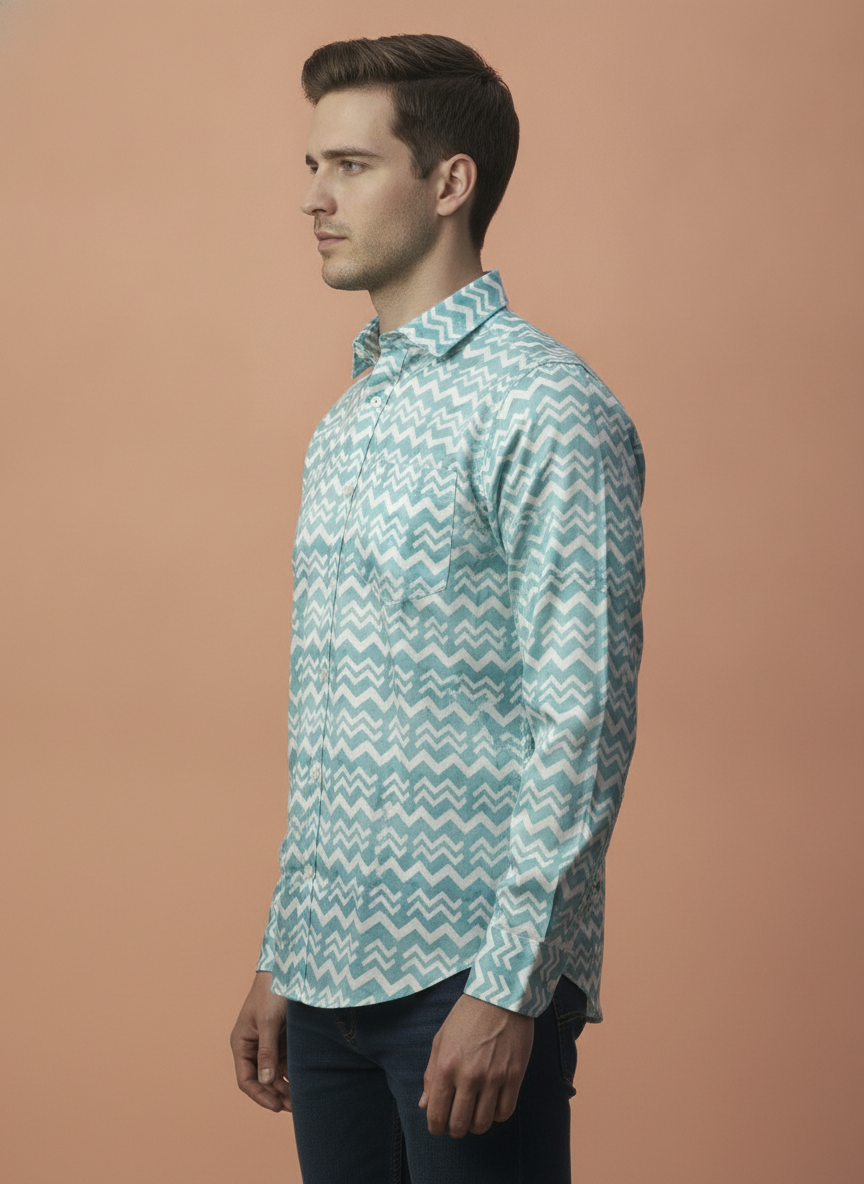 Men'S Poly Satin Lycra Grey Digital Printed Shirt