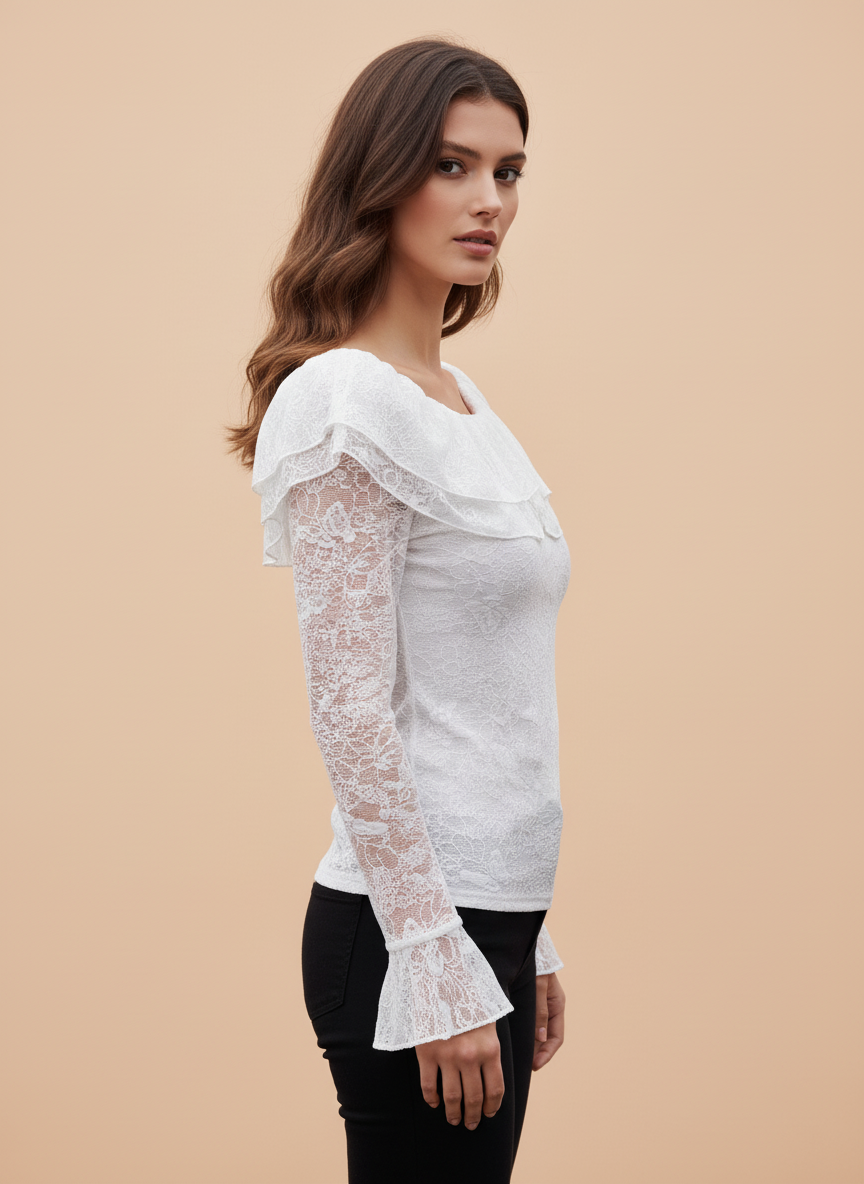 White Off-Shoulder Lace Top for Women