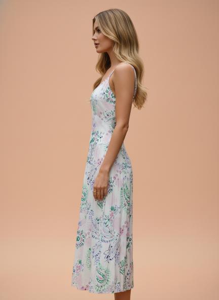 RAYON PRINTED FIT & FLARE V NECK SHOULDER STRAP MAXI DRESS AM SWAN RAYON PRINTED FIT & FLARE V NECK SHOULDER STRAP MAXI DRESS AM SWAN