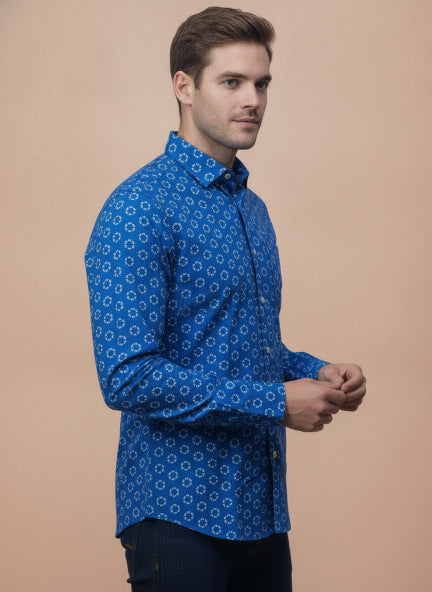 Amswan Men'S Premium Rayon Shirt With Blue Block Print