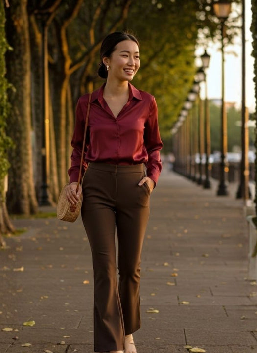 Maroon Regular Fit Summer Satin Shirt