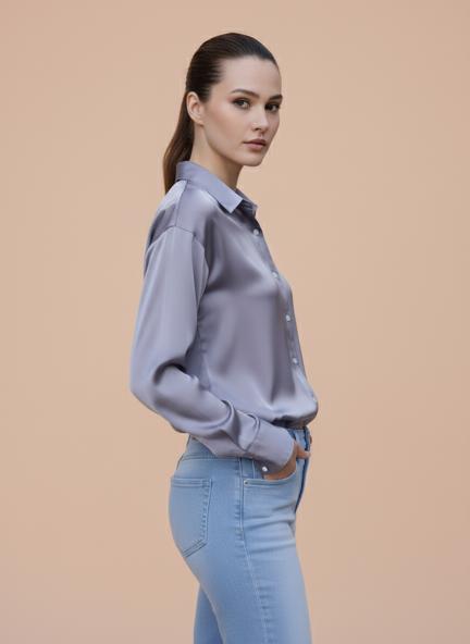 Bluish Grey Regular Fit Summer Satin Shirt