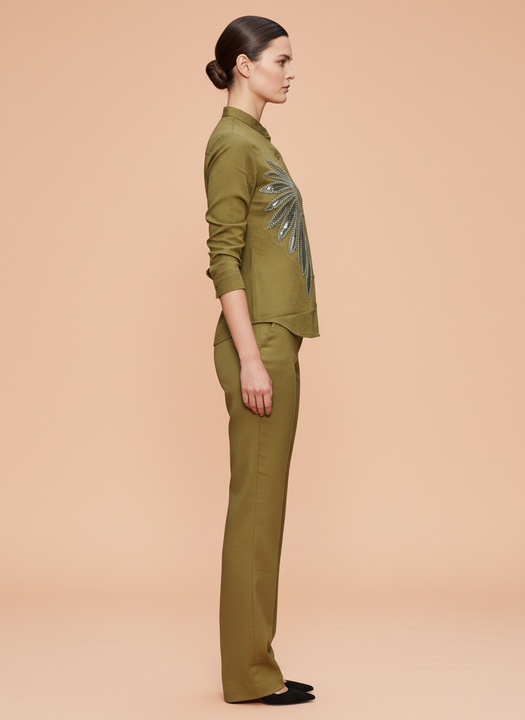 Olive Green Embroidered Co-Ord Set for Women
