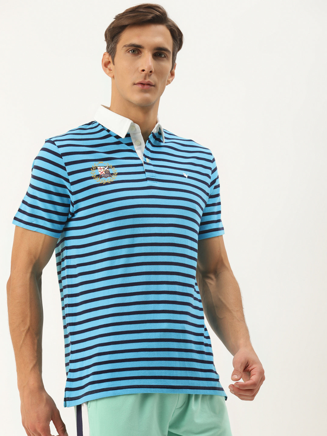 Men's Collar T-Shirts with Stripes in Premium Cotton and Half Sleeves