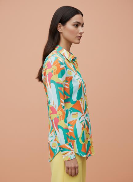 Satin Digital Print Puff Sleeve Shirt